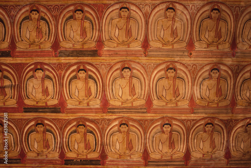 Buddhist Monks Pattern Painting at Rangiri Dambulla Royal Cave Temple, Dambulla, Sri Lanka. photo