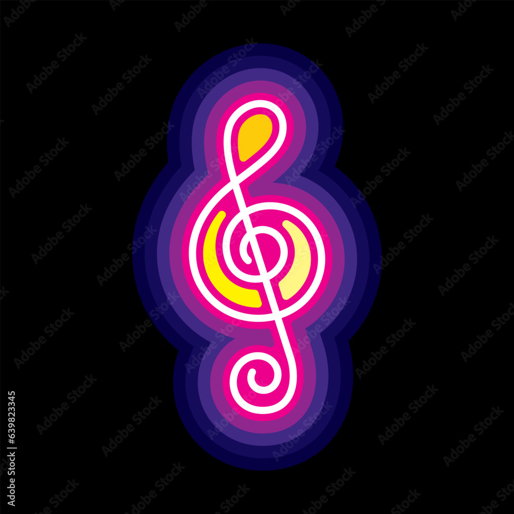 Obraz premium Music Note Treble Clef Neon Light Glowing Sign Style Vector Logo