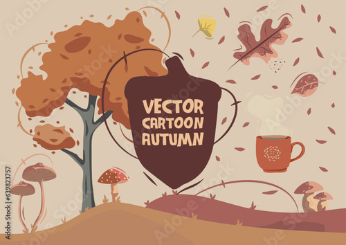 Ensemble d’éléments vectoriels automnales, arbre, champignon, café, feuilles