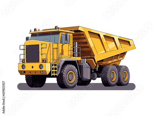 An illustrious yellow dump truck, a symbol of construction and heavy-duty work, poised at a construction site, ready to transport and unload materials with its powerful hydraulic system