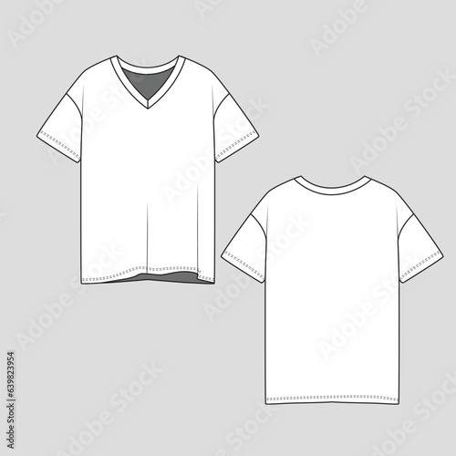 Women Drop Shoulder V neck top Loose fit short sleeve Fashion t shirt blouse flat sketch technical drawing template design vector
