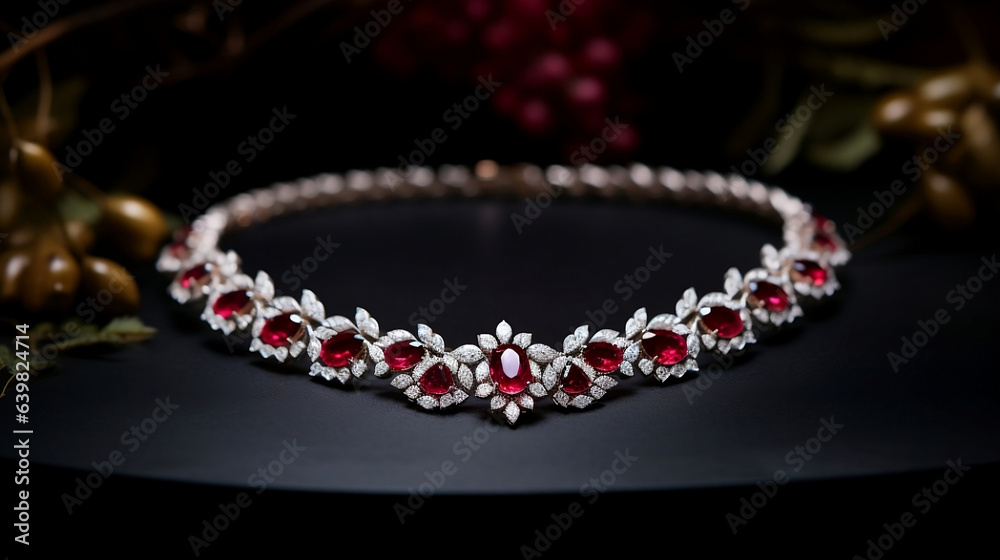Elegant and Luxurious Ruby and Diamond Necklace, Generative AI Elegant and Luxurious Ruby and Diamond Necklace, Generative AI