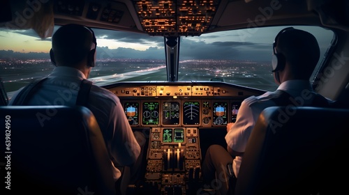 Photo of two pilots in the cockpit of an airplane