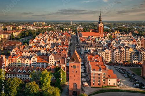 Summer scenery of Elblag city in the light of the setting sun. Poland