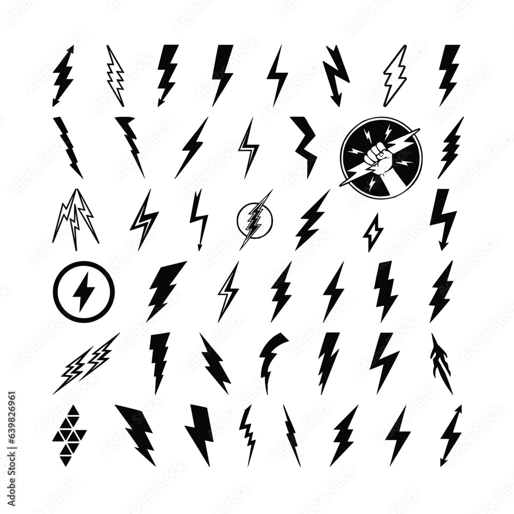 Lightning Bolt Flash Icon Set. Energy Power Charge Sign. Thunderstrike
