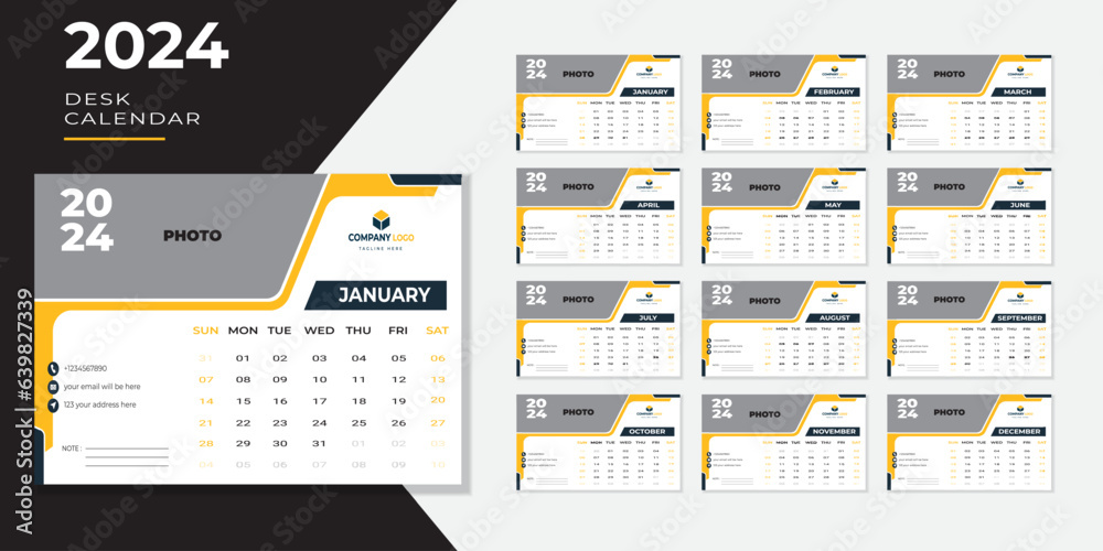 Monthly calendar template for 2024 year Wall calendar in a minimalist