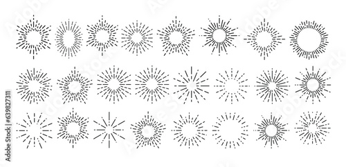 Big collection of trendy hand drawn retro sunburst or bursting rays design elements. Set of sunburst icon collection vector.