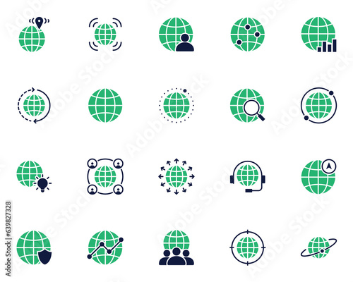 set of global icon, world, location, network