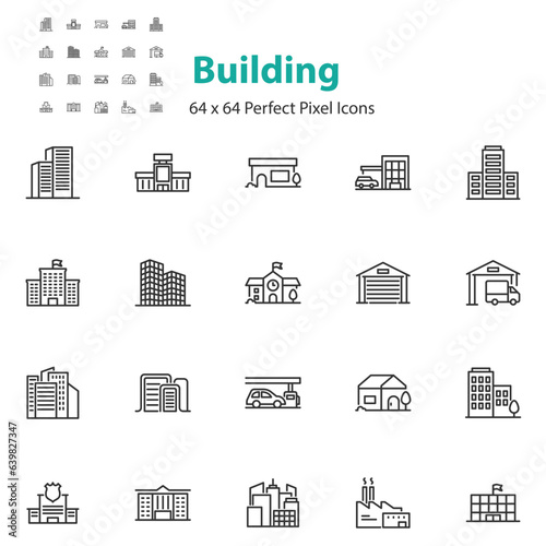 set of building icons, city, town,