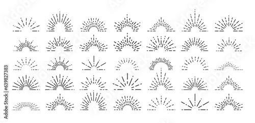 Big collection of trendy hand drawn retro sunburst or bursting rays design elements. Set of sunburst icon collection vector.