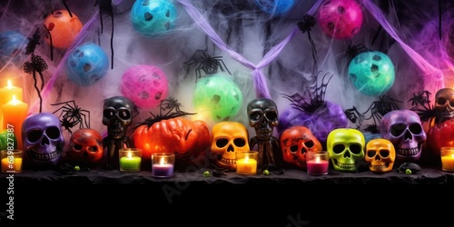 Halloween holiday. Colorful background design. Happy Halloween. Festive banner, web poster, brochure and flyer cover, greeting card. Generative AI