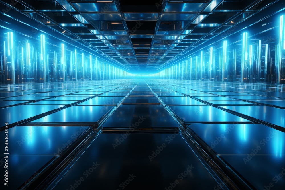Fototapeta premium Blue Glow Technology Backdrop. Copy Space.
