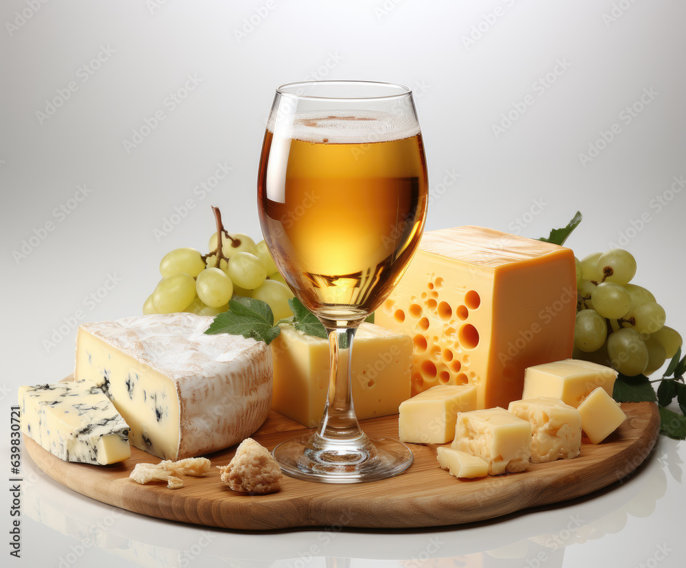 Generative ai illustration of beer in a glass with cheese Generative ai illustration of beer in a glass with cheese