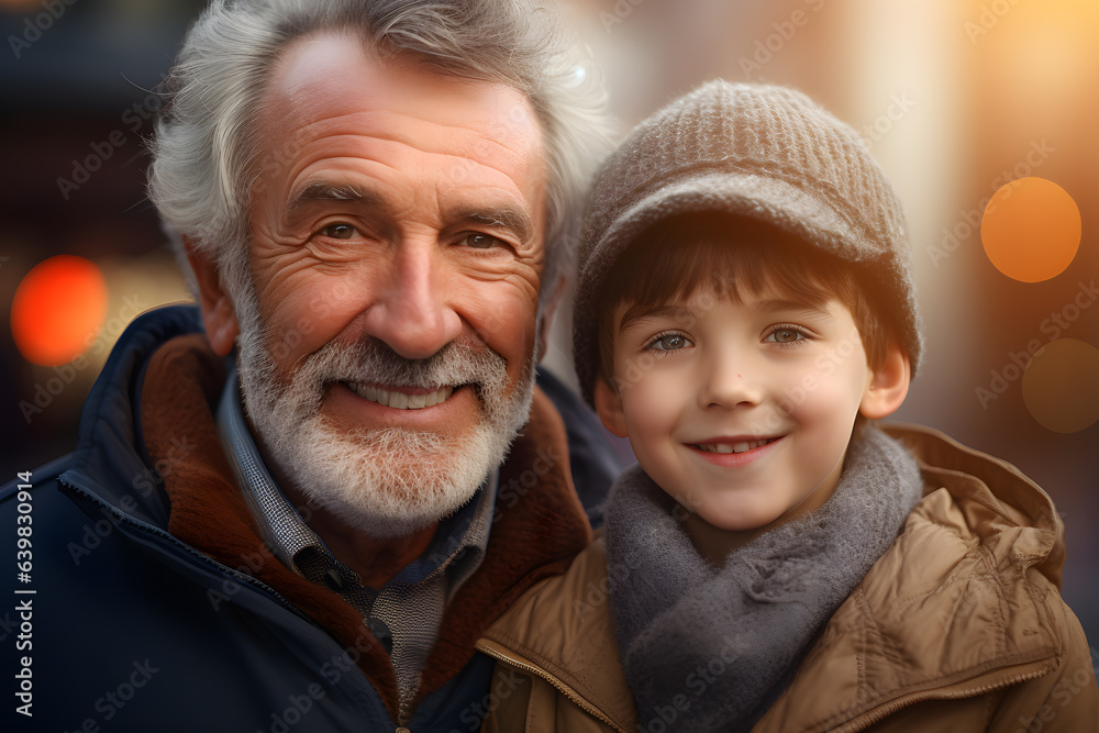 Happy grandfather and grandson enjoying time together