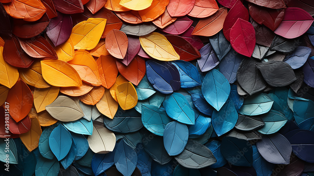 multicolored spectrum rainbow texture fallen autumn leaves tile background - obrazy, fototapety, plakaty 