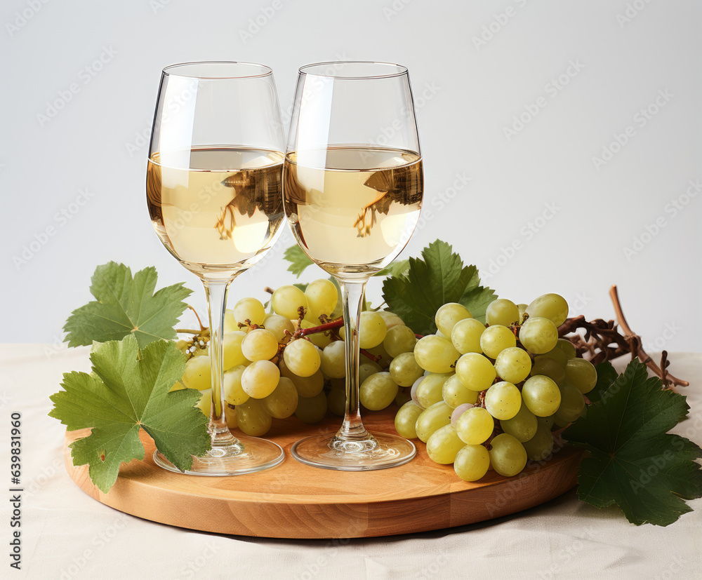 Generative ai illustration of white wine glass with grapes
