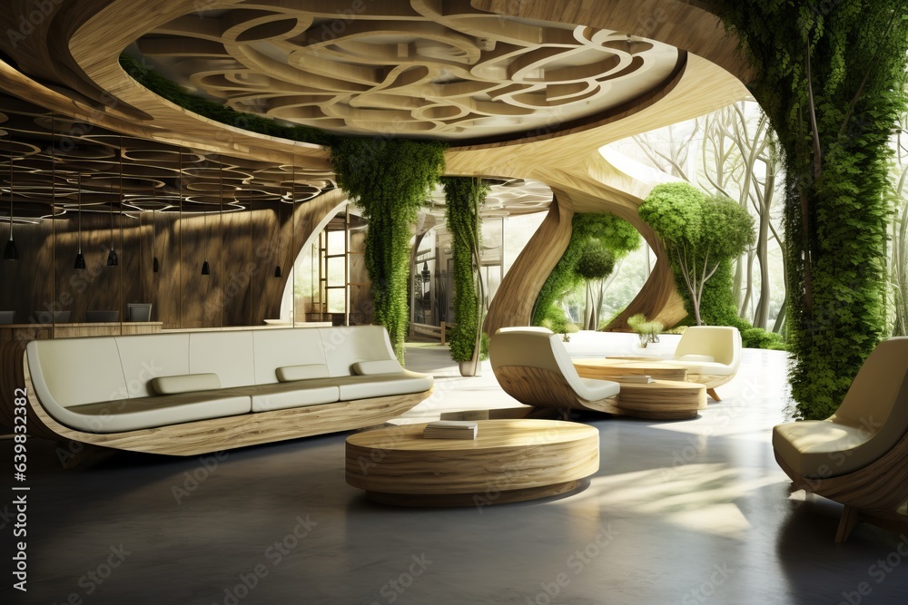 Fototapeta premium Interior hall eco design. Generated AI.