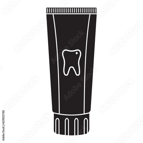 Insulated toothpaste for dental care, black silhouette, vector illustration
