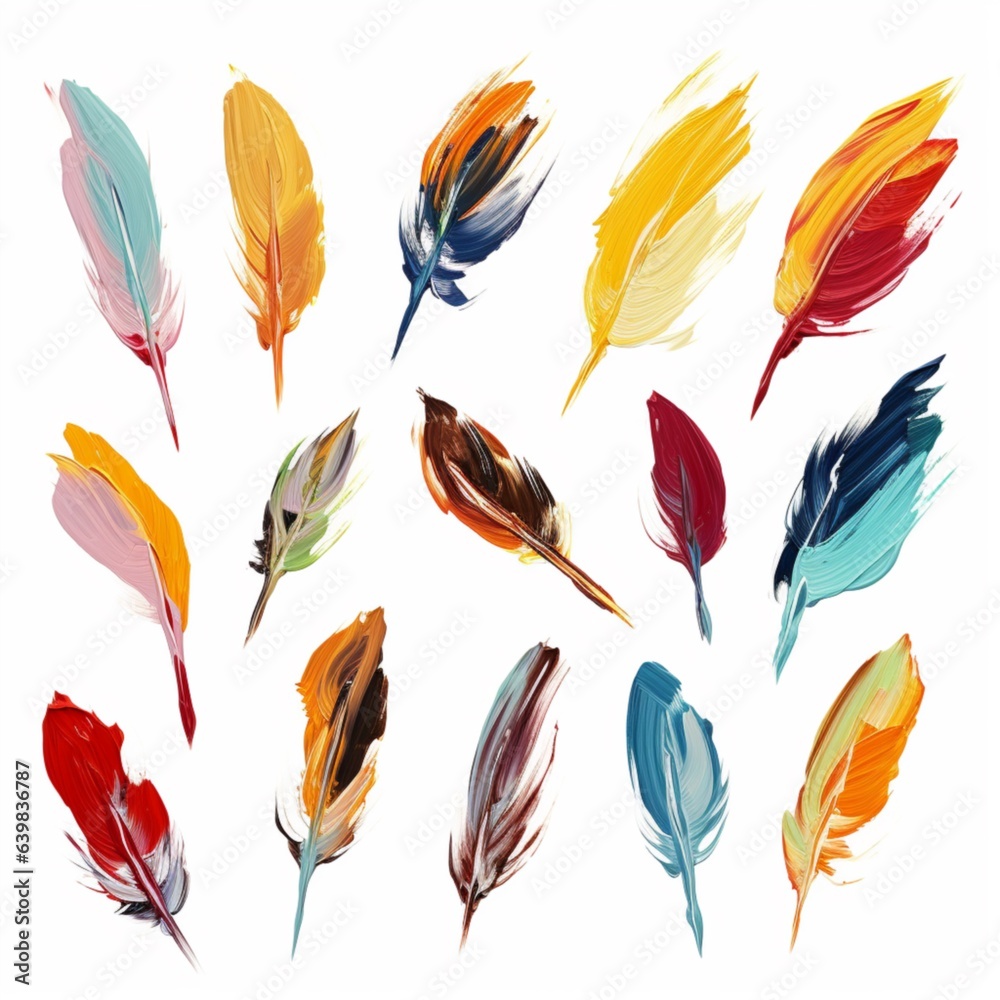 Acrylic paint strokes feathers on white background. AI generated Acrylic paint strokes feathers on white background. AI generated