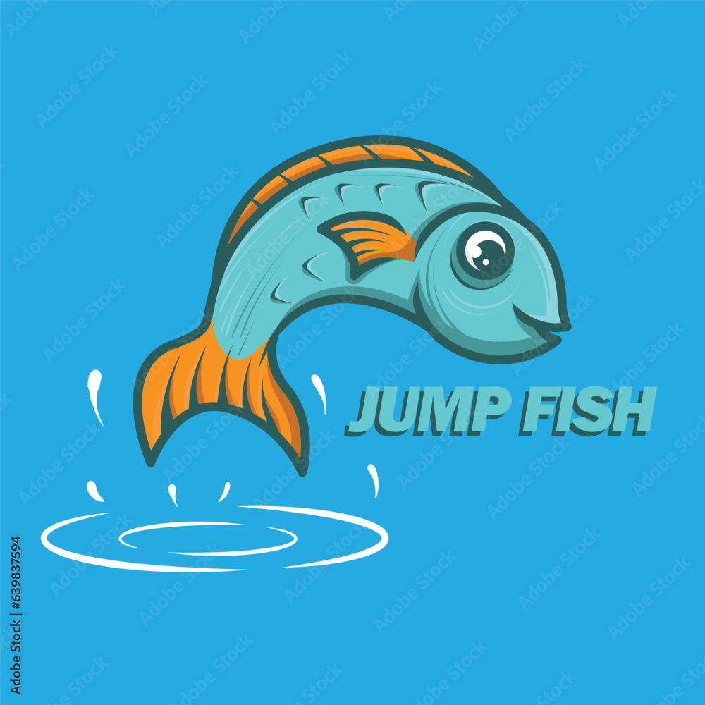 Naklejka premium Minimalistic and energetic jumping fish logo mascot design