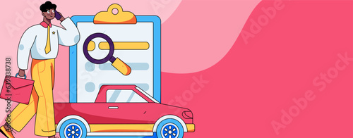 Buying insurance for car flat character vector concept operation illustration
