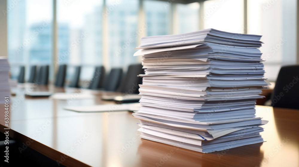 Pile of documents on an office desk. Generative AI. Pile of documents on an office desk. Generative AI.