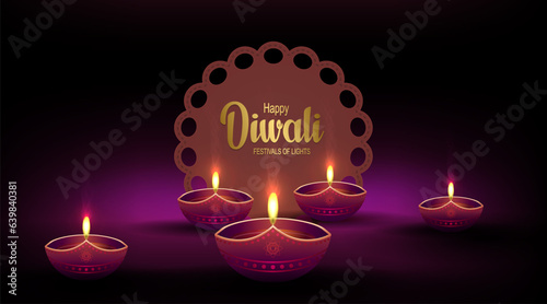 Illustration with Diwali oil lamp. Indian festival of lights Diwali