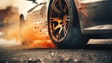Wheel on the road vintage drift of smoky and fire tires 