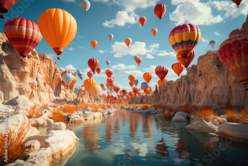 Vibrant Balloons Paint a Colorful Sky on a Sunny Dayy like Joyous Celebration of Life and Light. Generative AI.