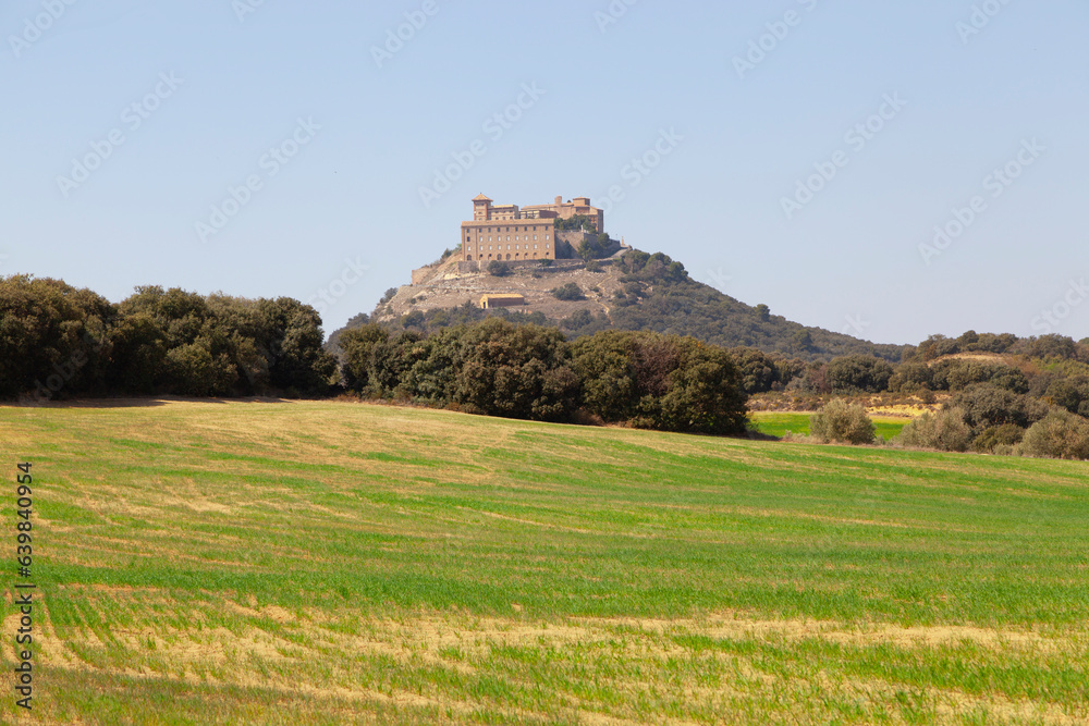 View of the Monastery of El Pueyo in Barbastro, Huesca province, Aragon, Spain, on top of a mountain