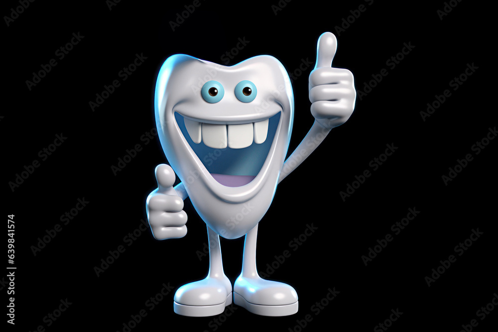 Fototapeta premium happy tooth Cartoon dental character. Cute dentist mascot. Oral health and dental inspection teeth. Medical dentist tool. 