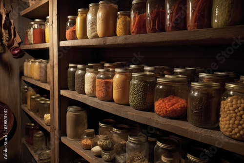 Dust Gathers Over Food Jars, Reminding Us of the Importance of Regular Cleaning and Organization. © STOCK-AI