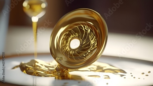 Abstract golden glowing fantasy element, gold magic energy, rotating template graphic illustration background