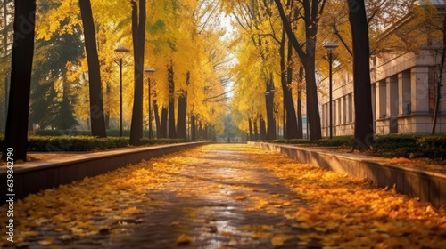 Autumn  Pathway in beautiful autumn city background. Generative Ai