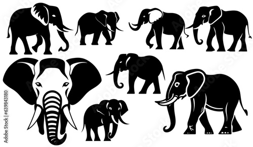 set of elephants silhouettes