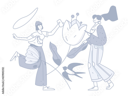 24 solar terms, beginning of spring, rain, stung, spring breeze, qingming, valley rain, flat character vector concept, operation, hand-painted illustration 