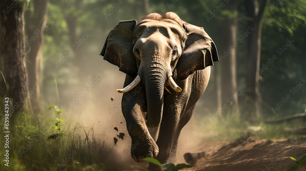 Fototapeta premium elephant running in the forest