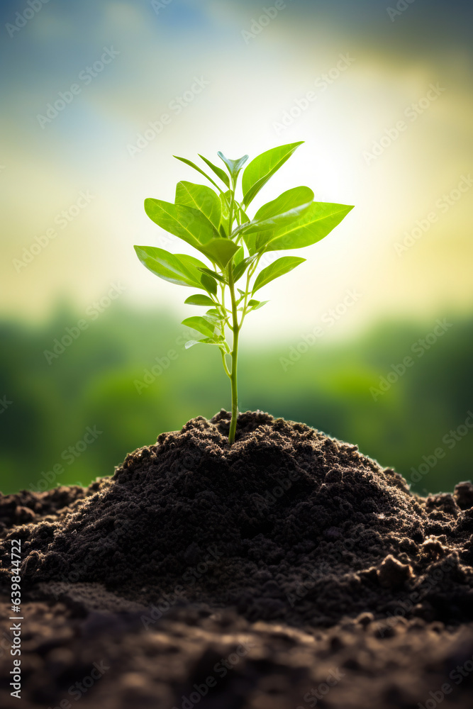 Small plant sprouts from the ground in the sunlight. Small plant sprouts from the ground in the sunlight.