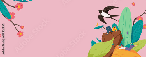 24 solar terms, beginning of spring, rain, stung, spring breeze, qingming, valley rain, flat character vector concept, operation, hand-painted illustration 