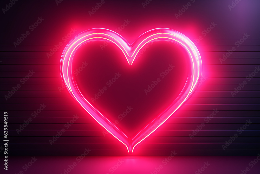 Heart shape neon light on dark wall background