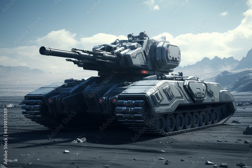 A futuristic tank sitting in an urban city A futuristic tank sitting in an urban city