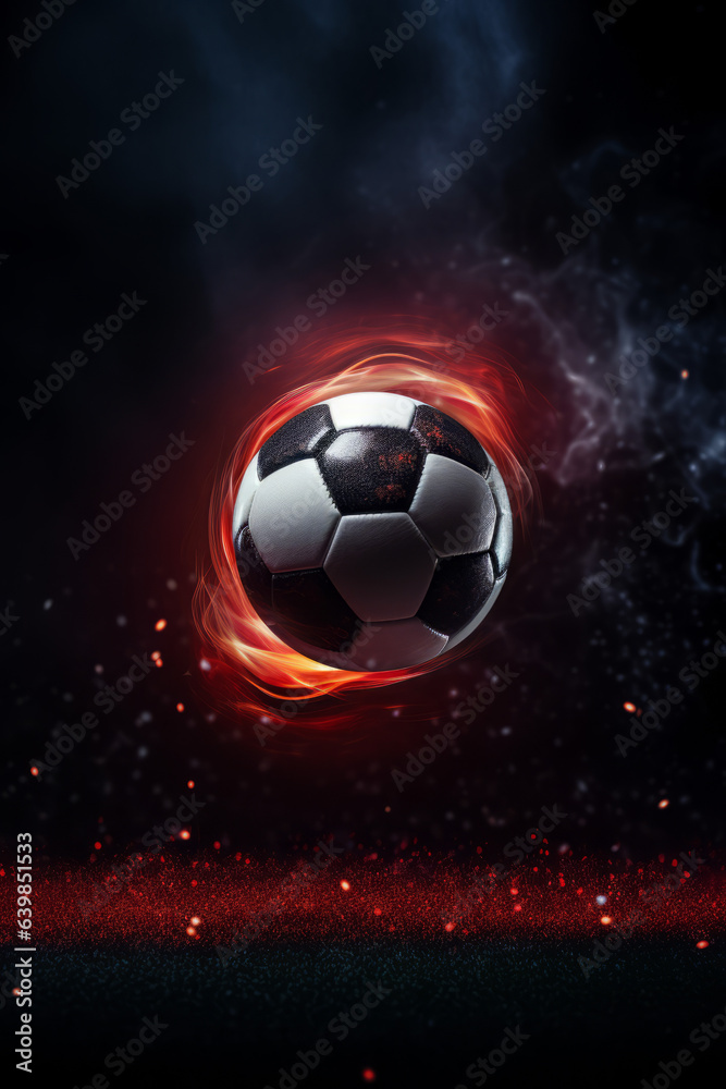 Fototapeta premium Football/soccer with spotlight and dark background