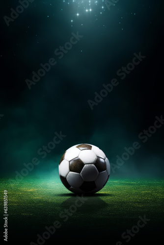 Football soccer with spotlight and dark background