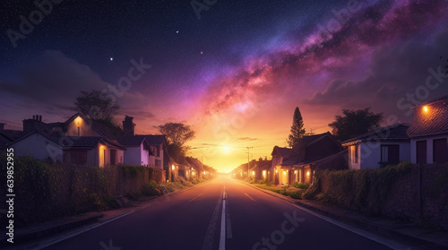 Sunset in a beatiful village with galaxy © xKas