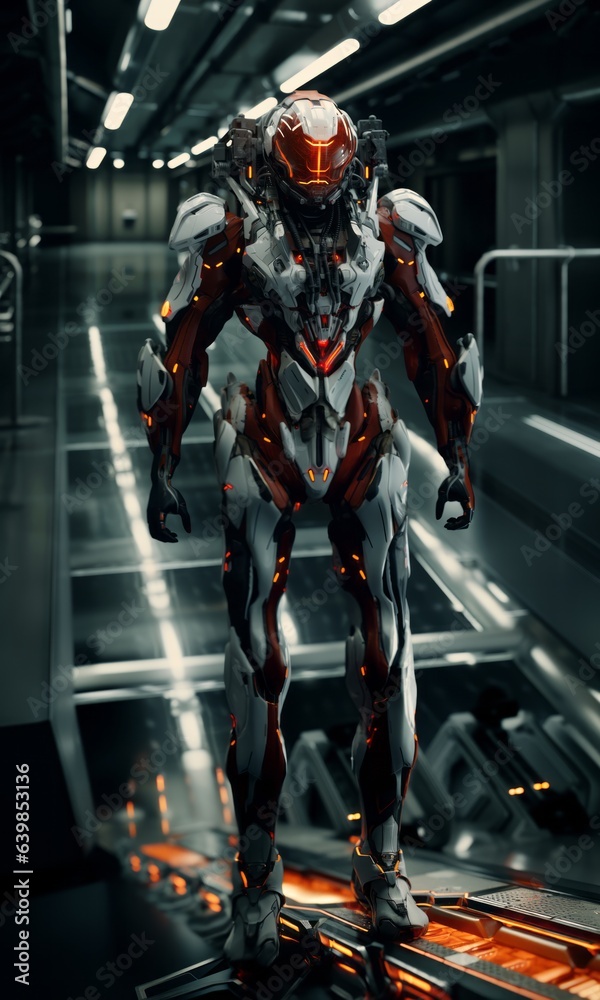 Suspended Techno-Marvel: Cyborg's Serene Pose Amidst the Shifting Horizons of Tomorrow Suspended Techno-Marvel: Cyborg's Serene Pose Amidst the Shifting Horizons of Tomorrow