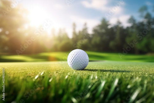 Golf ball on grass, on green background, sport concept