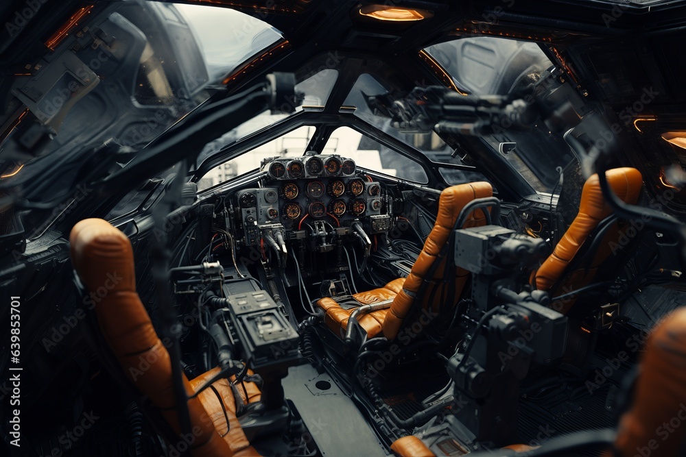 Cockpit of the futuristic aircraft