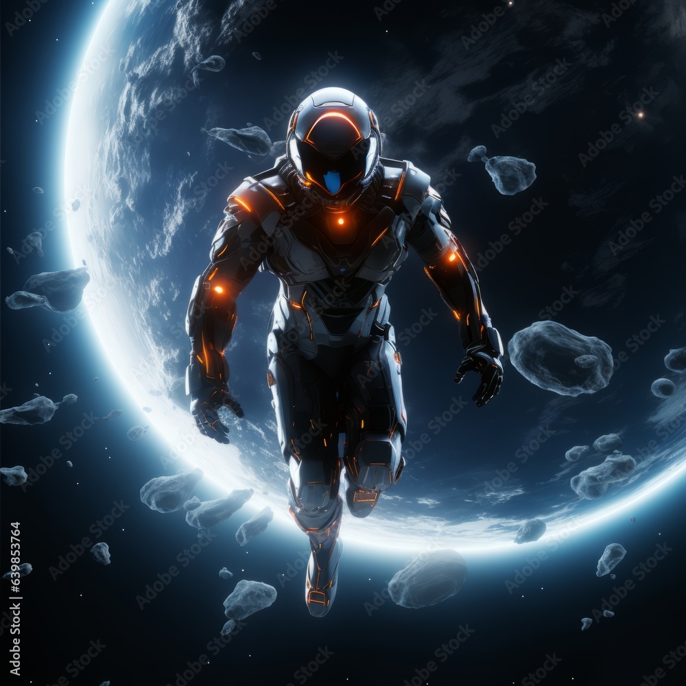 Fototapeta premium An astronaut in space. Futuristic Odyssey