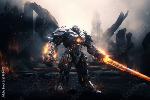 A massive robot with a huge plasma sword. Metallic Showdown