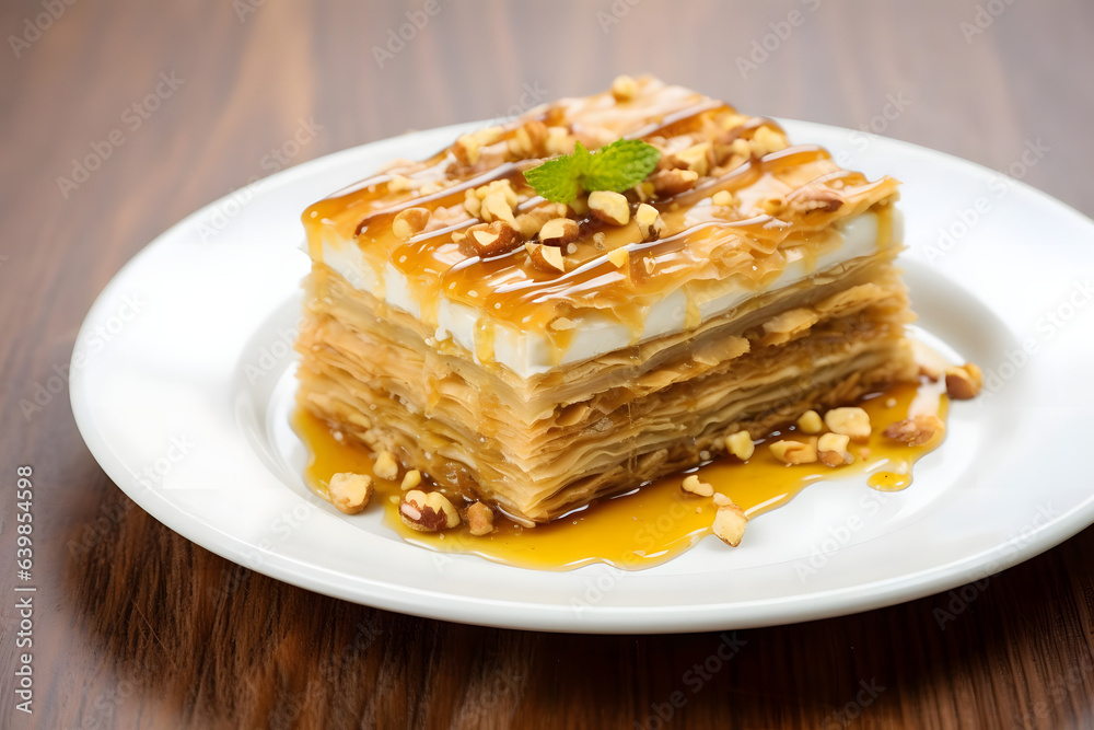 Baklava, layered pastry with honey, nuts, and spices Baklava, layered pastry with honey, nuts, and spices